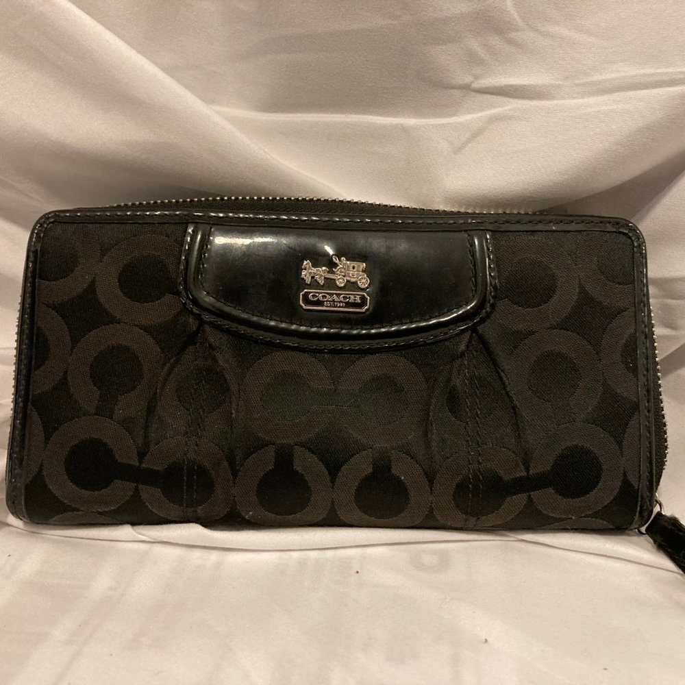 Coach Canvas and Leather Black Accordion Zip Wallet